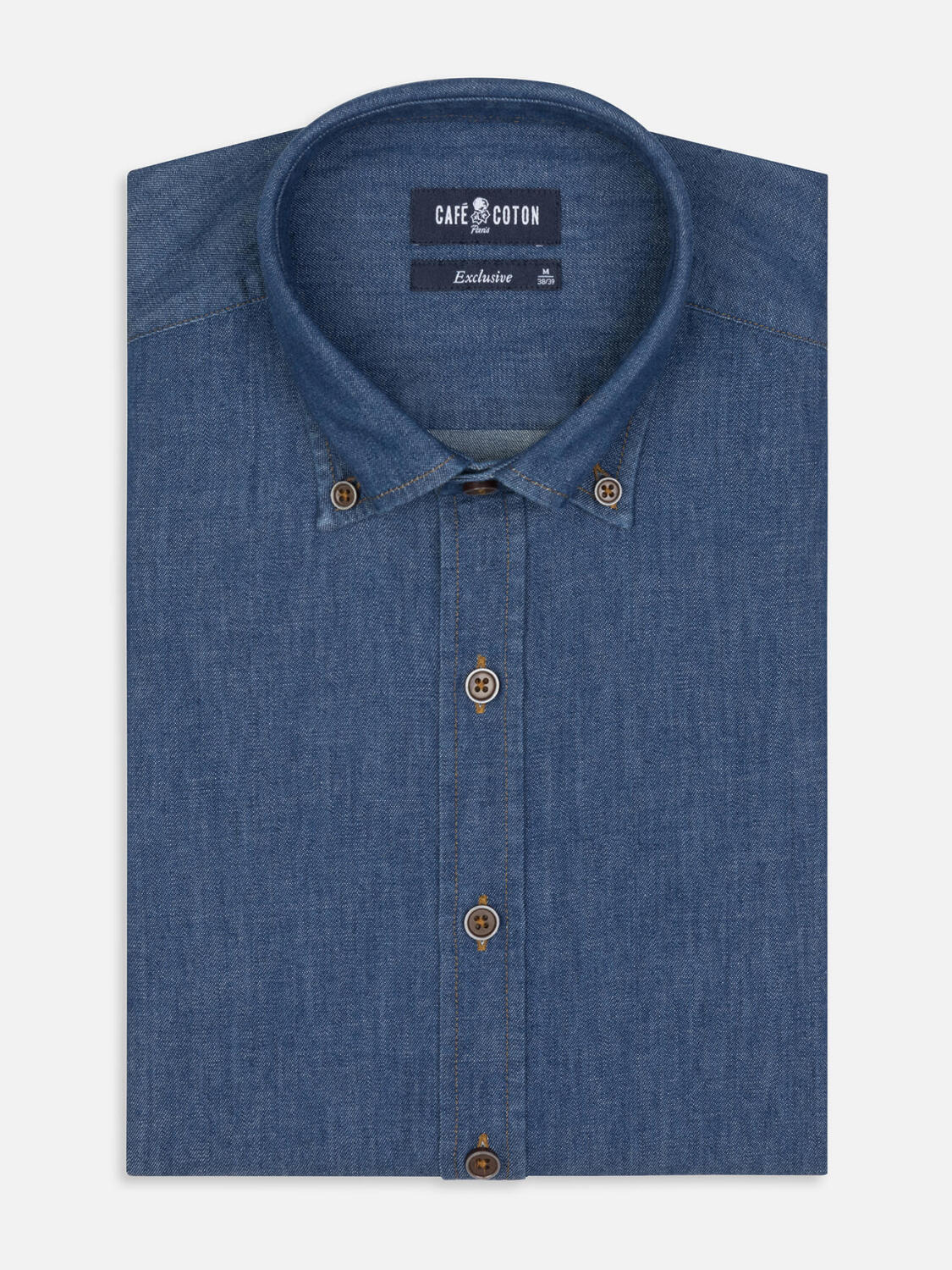 Chemise cintr&eacute;e Malo en denim - Col Boutonn&eacute;