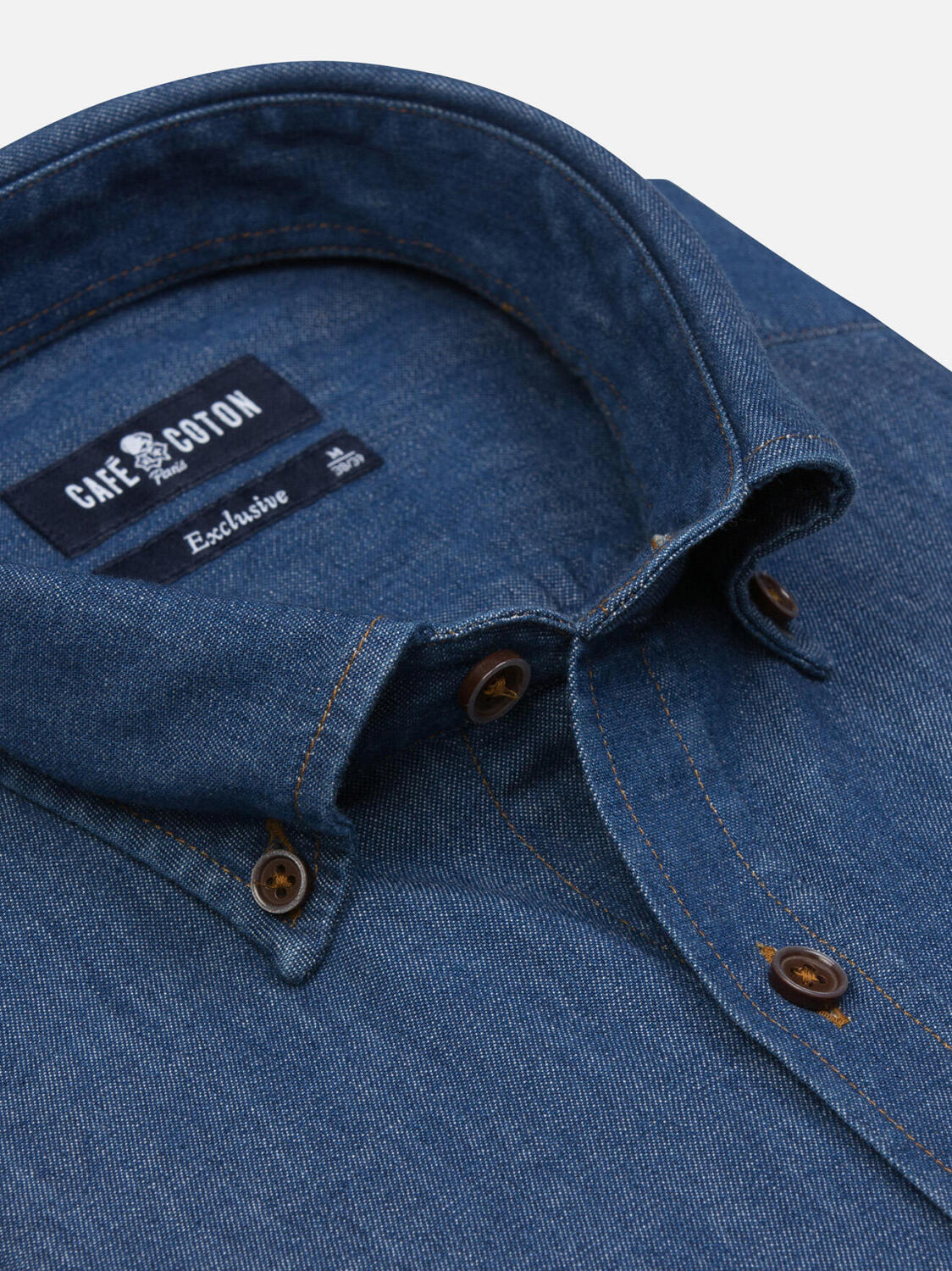 Chemise cintr&eacute;e Malo en denim - Col Boutonn&eacute;