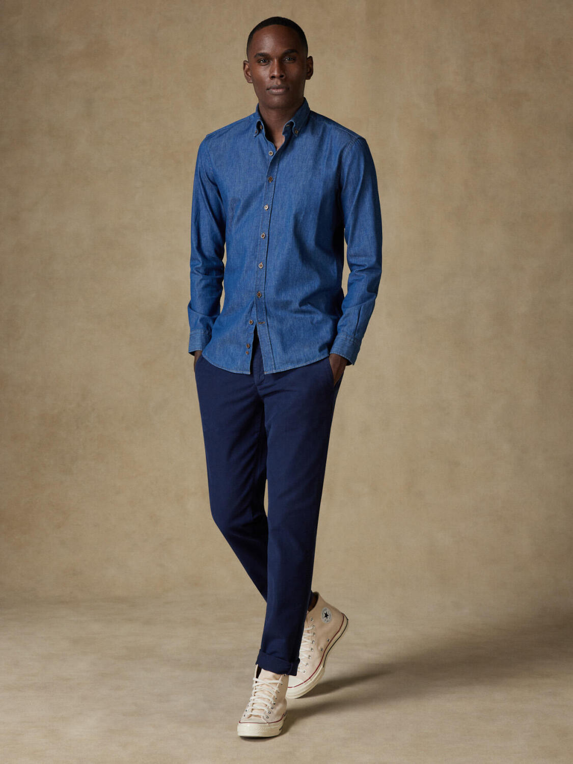 Chemise cintr&eacute;e Malo en denim - Col Boutonn&eacute;