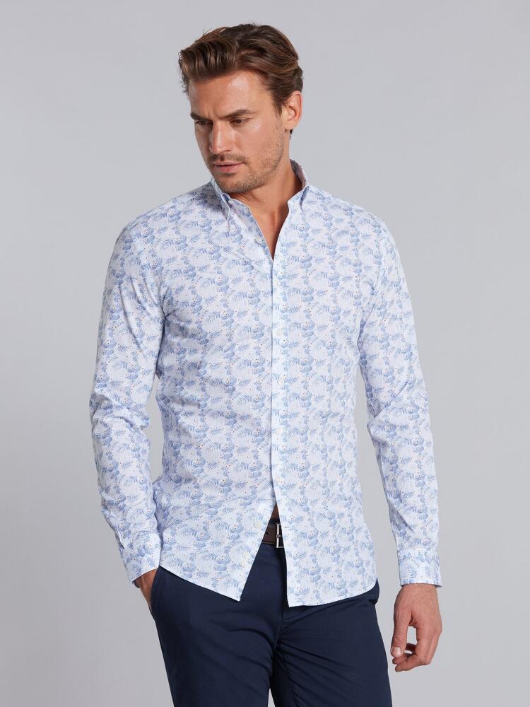 Chemise cintrée Mattis à imprimé tropical  - Col Boutonné