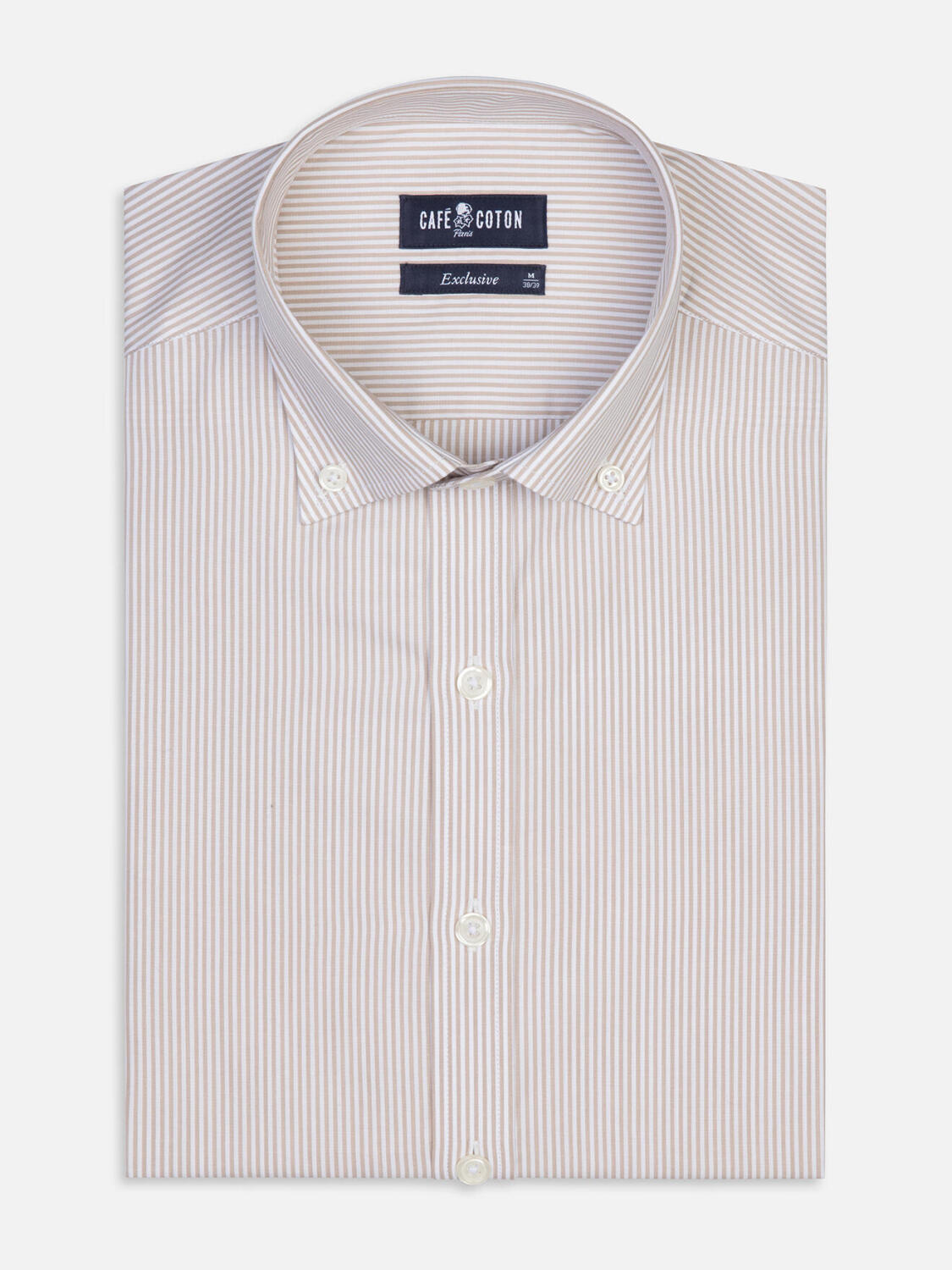 Menthon tailliertes Hemd mit beige Streifen   - Button down Kragen