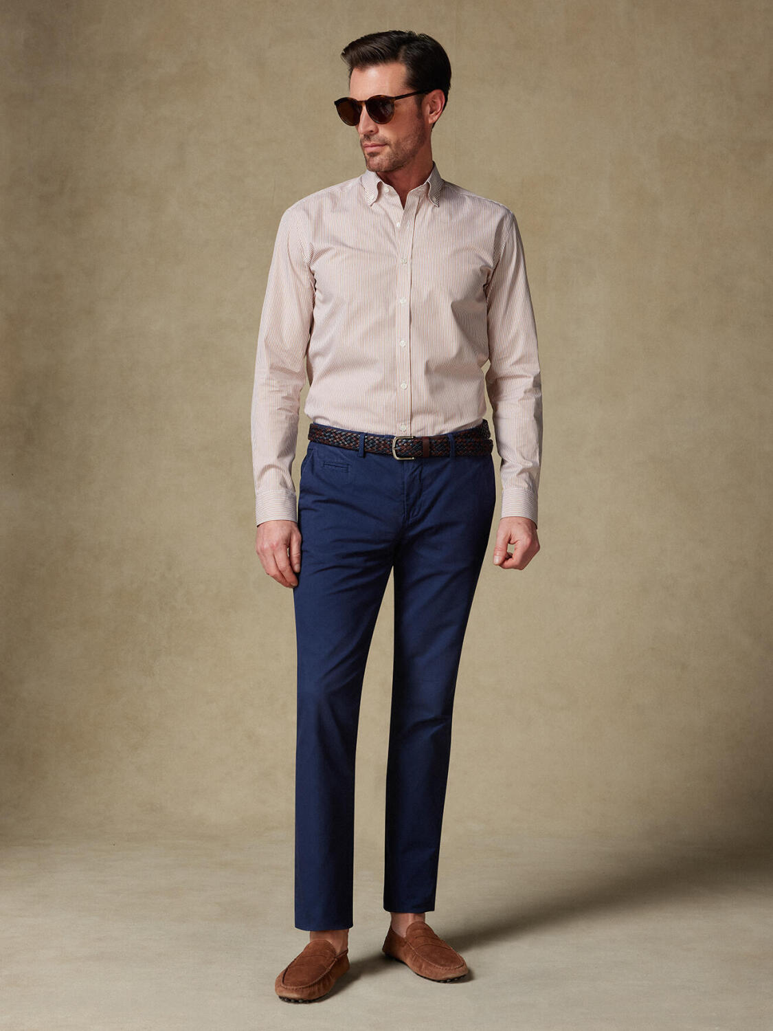 Overhemd slim Menthon met strepen havana - Buttown down