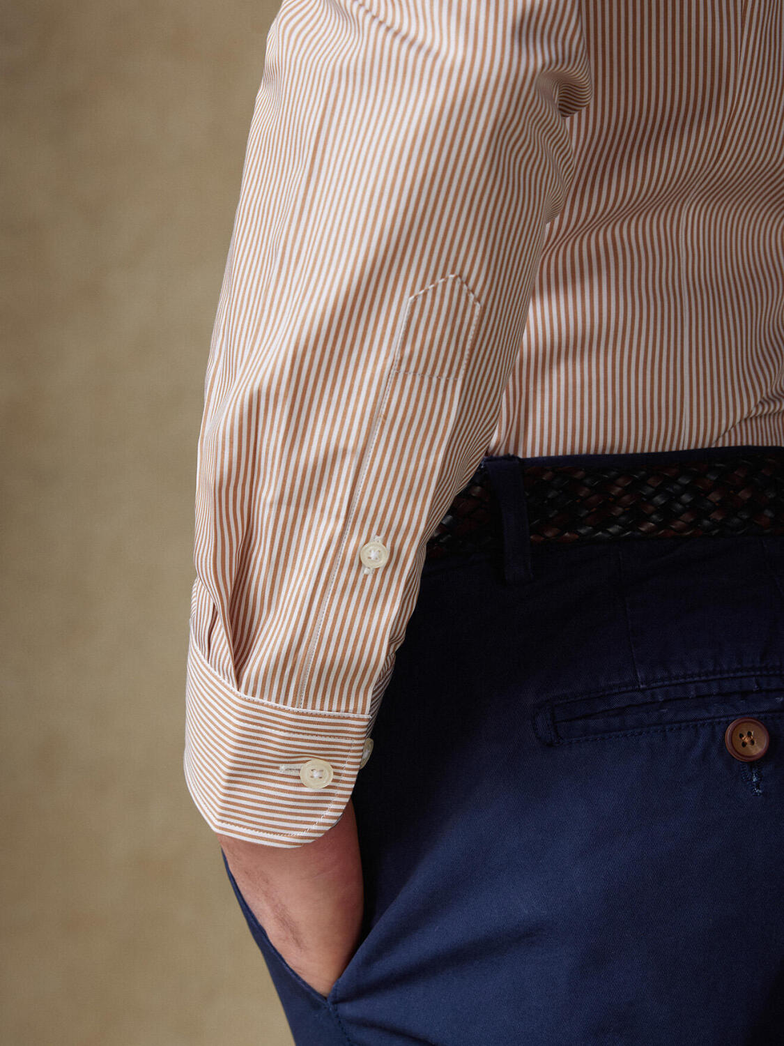 Overhemd slim Menthon met strepen havana - Buttown down