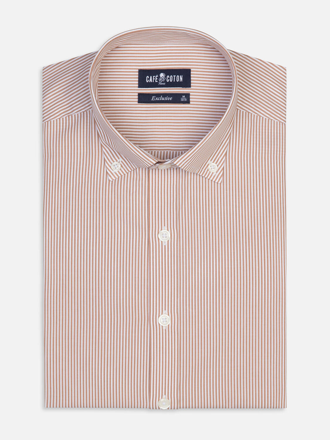 Overhemd slim Menthon met strepen havana - Buttown down