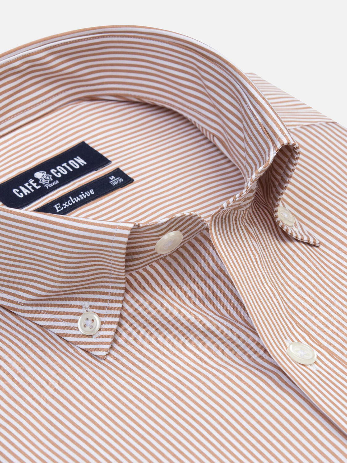 Overhemd slim Menthon met strepen havana - Buttown down