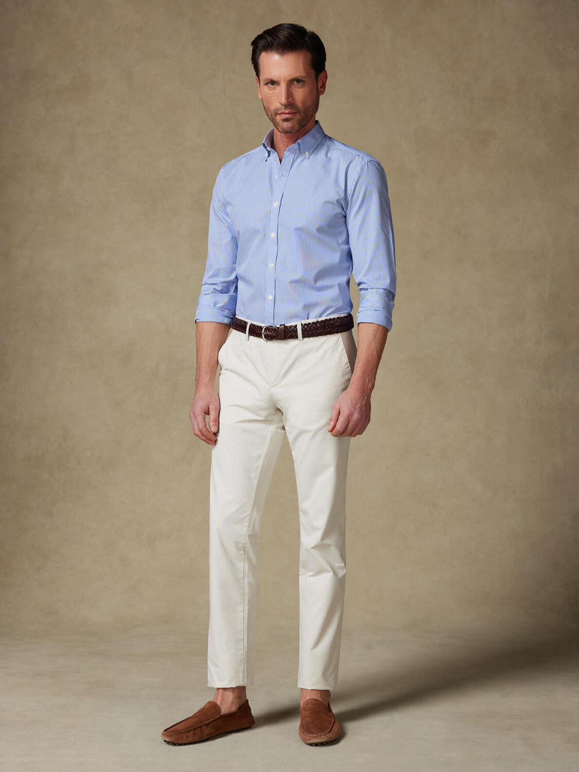 Overhemd slim Menthon met strepen blauw - Buttown down