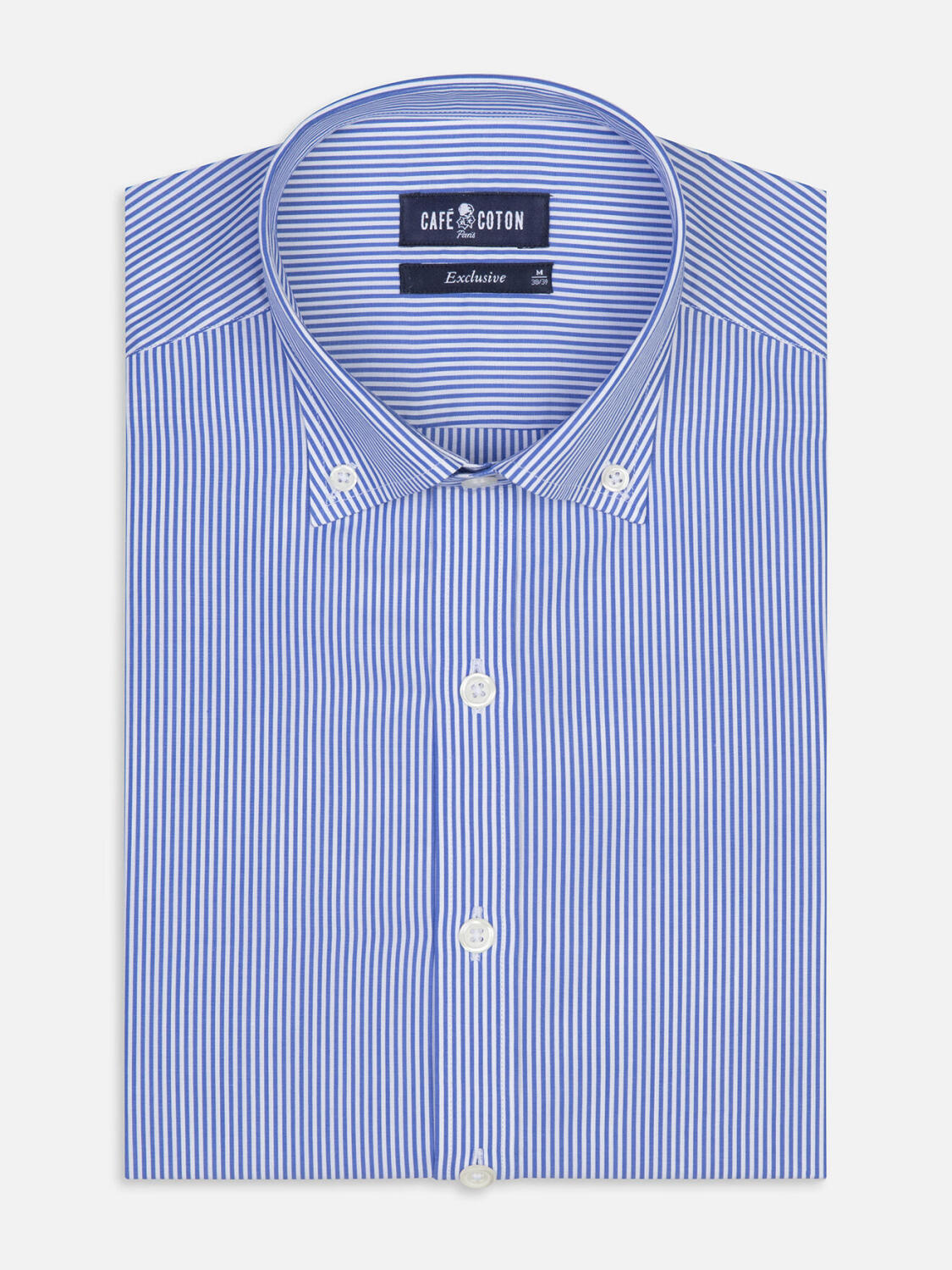 Overhemd slim Menthon met strepen blauw - Buttown down