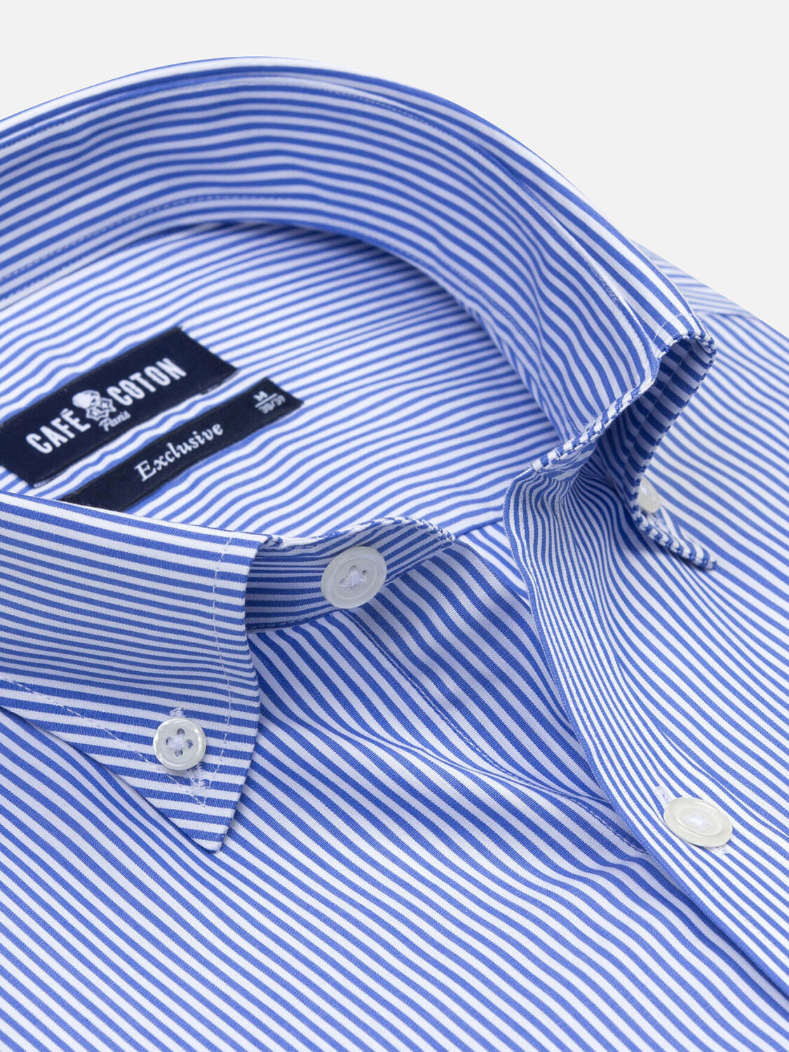 Overhemd slim Menthon met strepen blauw - Buttown down