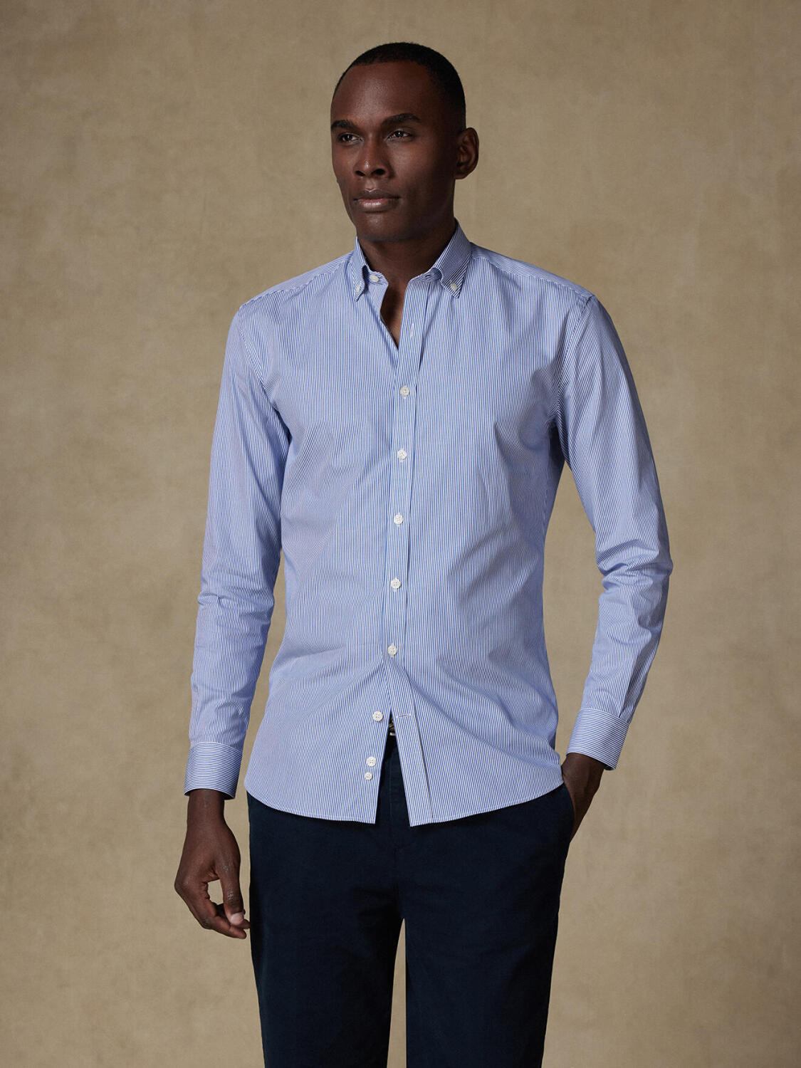 Menthon marine streep Slim fit overhemd - Button-down kraag