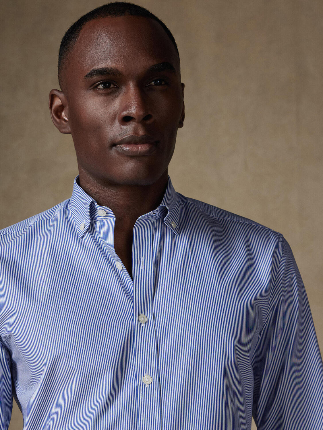 Menthon marine streep Slim fit overhemd - Button-down kraag