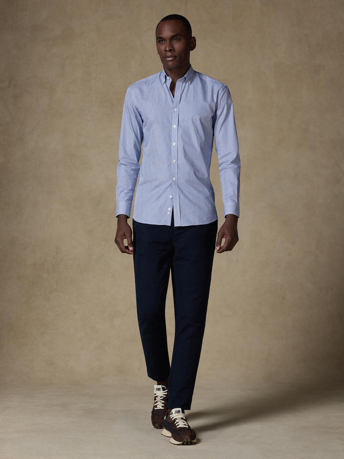 Menthon marine streep Slim fit overhemd - Button-down kraag