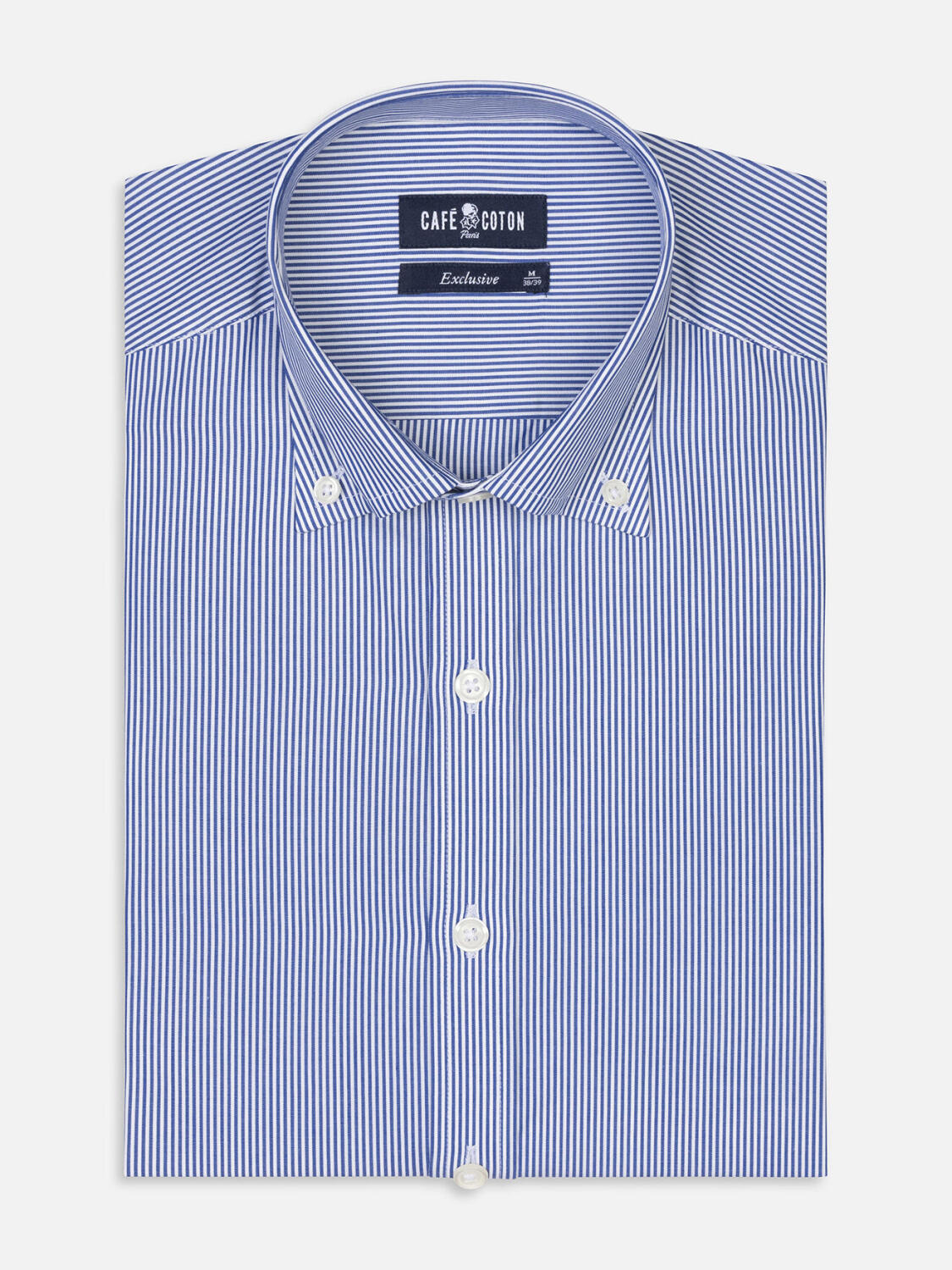 Menthon marine streep Slim fit overhemd - Button-down kraag