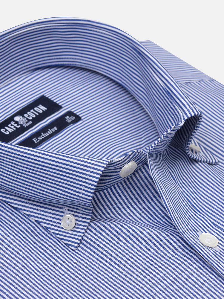 Menthon-Tailliertes Tailliertes Hemd mit Streifen in navy - Buttondown Kragen