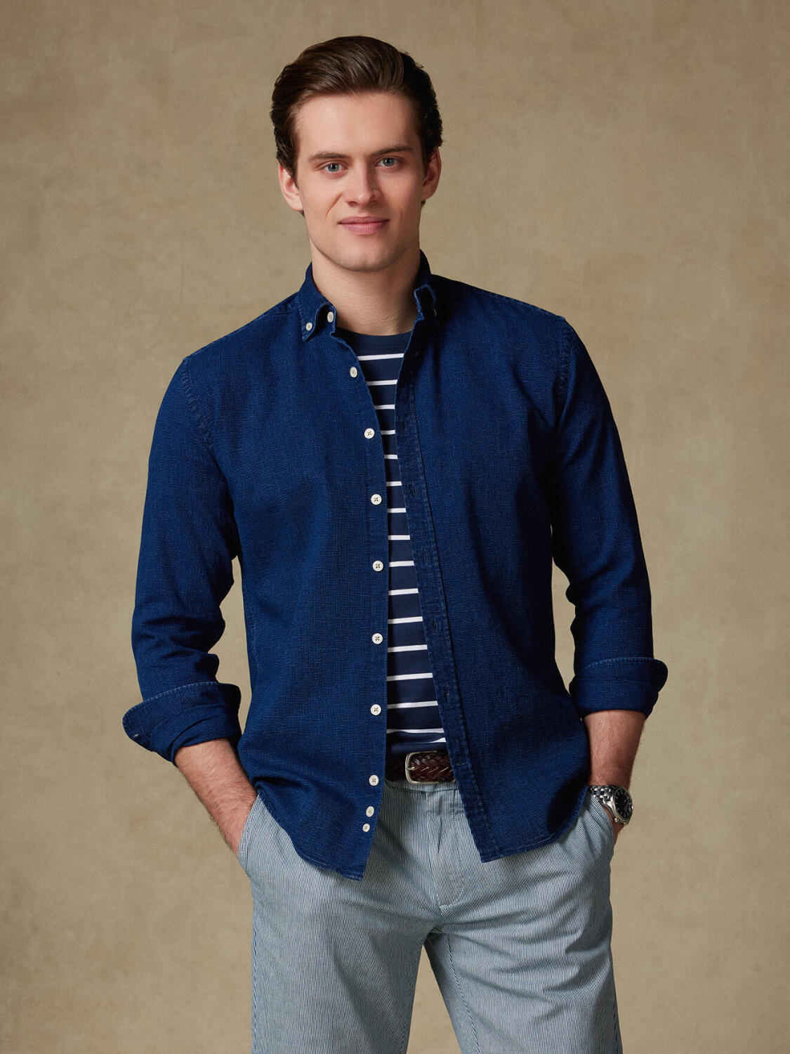 Mercer slim fit shirt indigo - Button-down collar