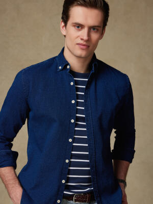 Mercer slim fit shirt indigo - Button-down collar