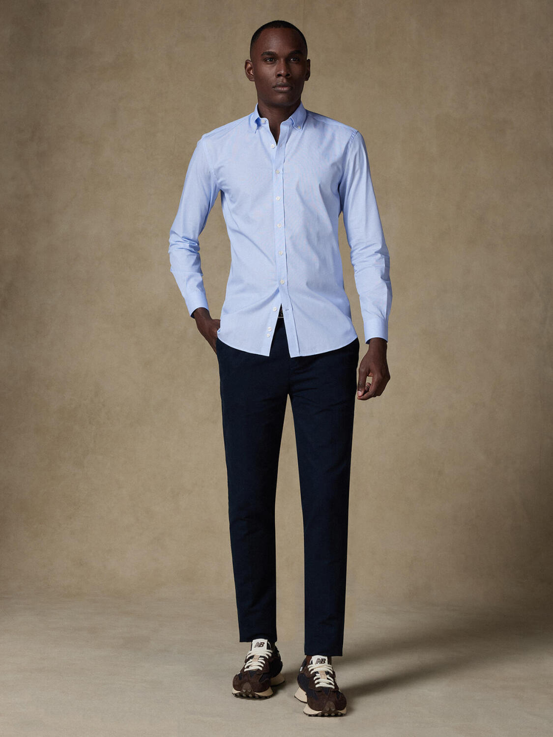 Camicia slim fit mille righe cielo - Colletto abbottonato