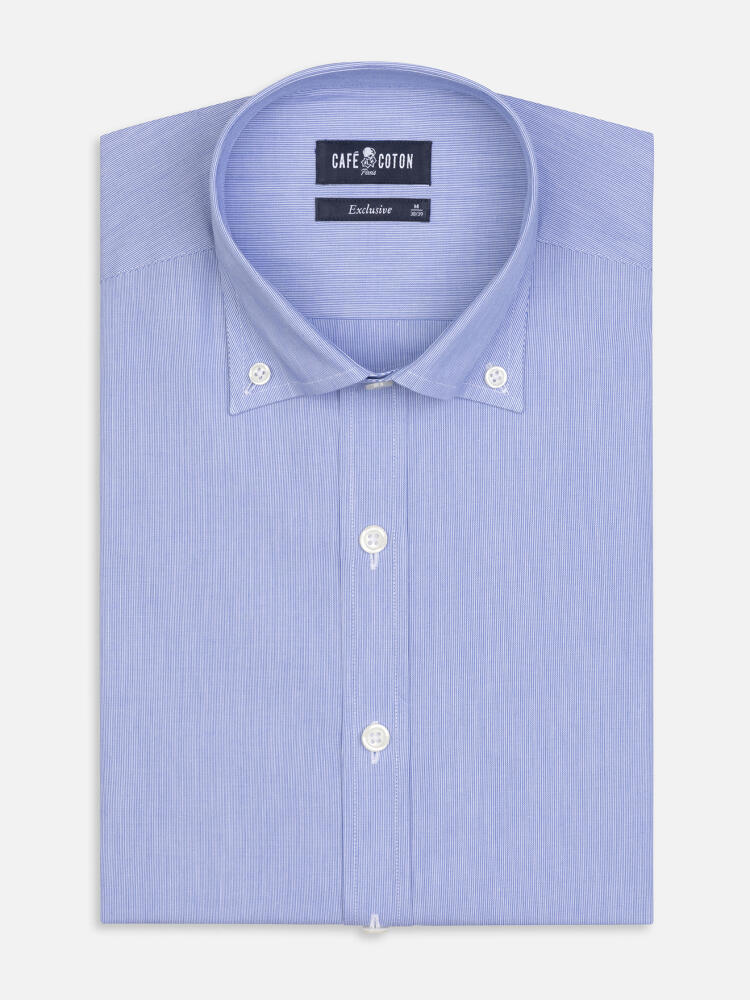 Duizend Strepen Blauw Slim fit overhemd - Button-down kraag