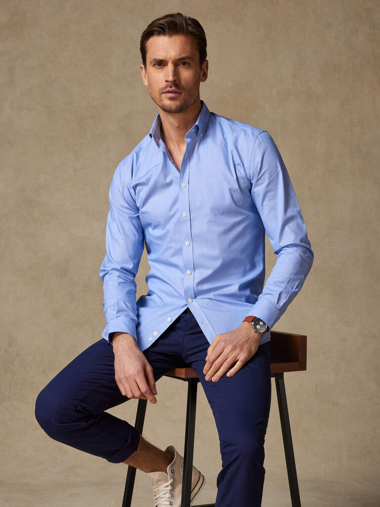 Duizend Strepen Blauw Slim fit overhemd - Button-down kraag