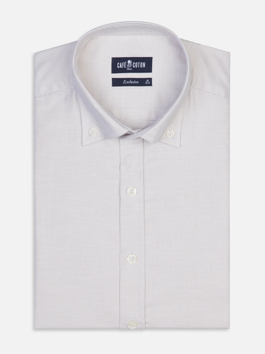Basketweave slim fit shirt sand   - Button down collar