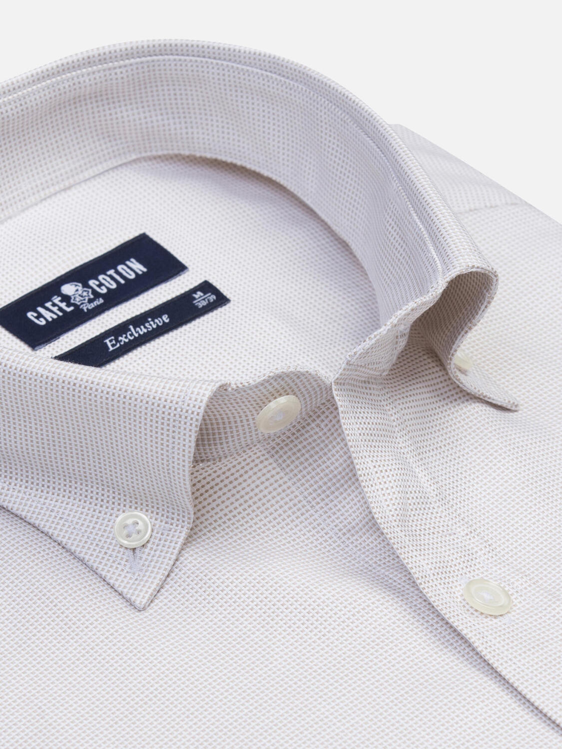 Basketweave slim fit shirt sand   - Button down collar