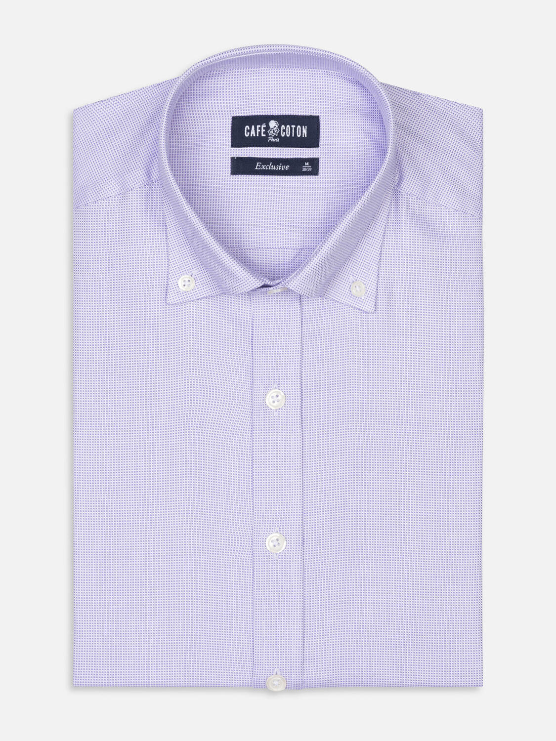 Chemise cintrée en natté parme - Col Boutonné