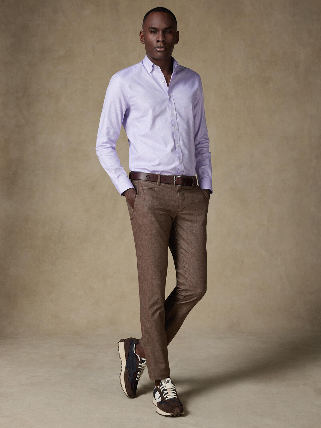 Chemise cintrée en natté parme - Col Boutonné