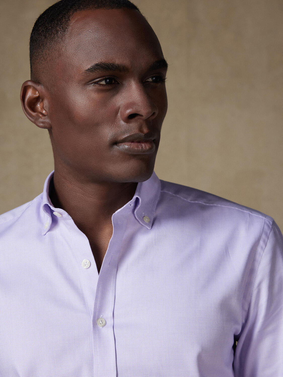 Chemise cintrée en natté parme - Col Boutonné