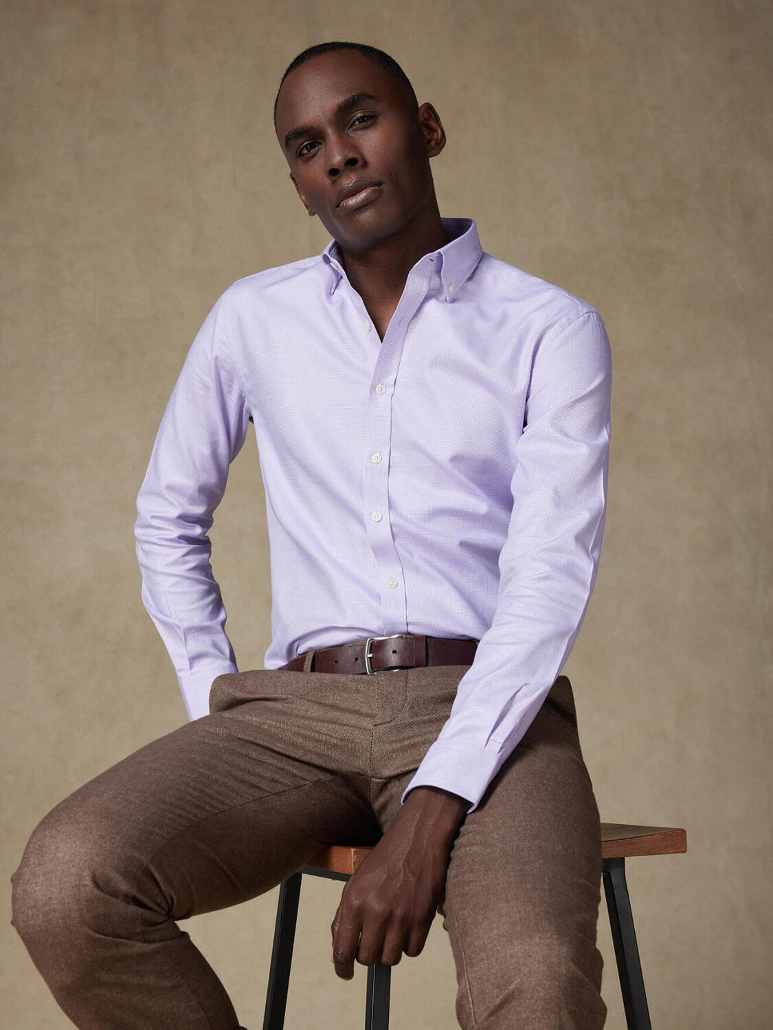 Chemise cintrée en natté parme - Col Boutonné