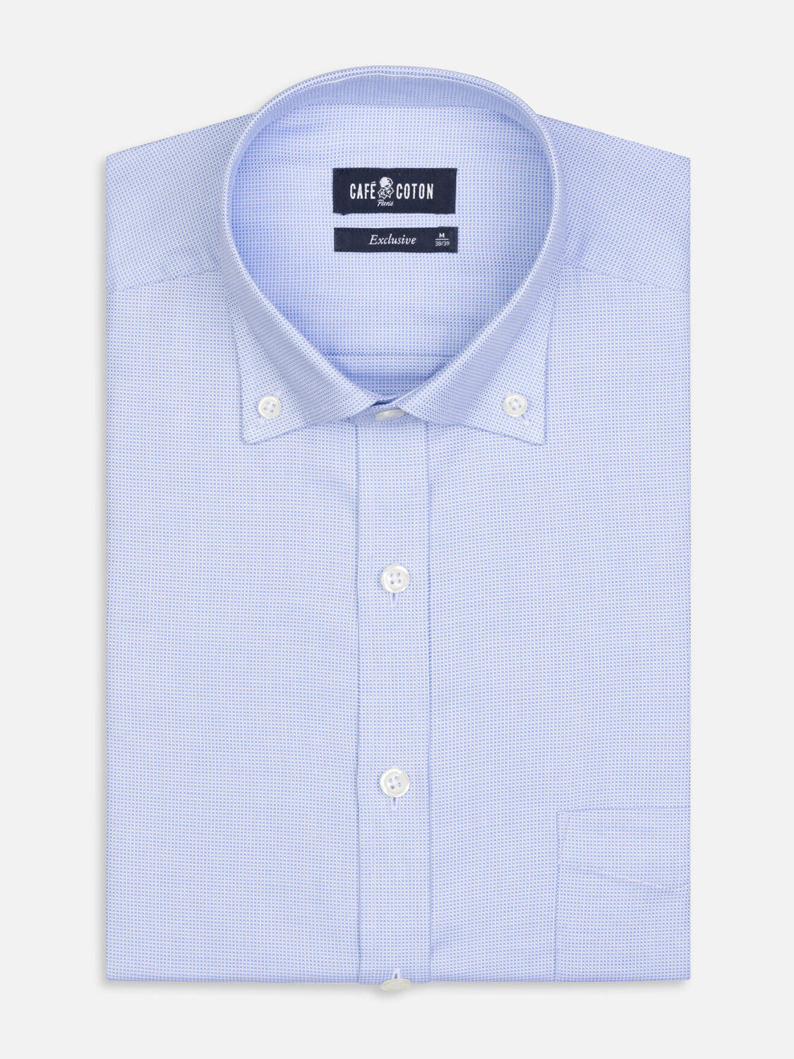 Chemise cintrée en natté ciel - Col Boutonné