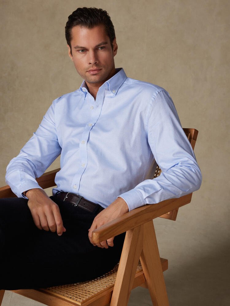 Camicia slim fit a trecce celeste - Colletto abbottonato