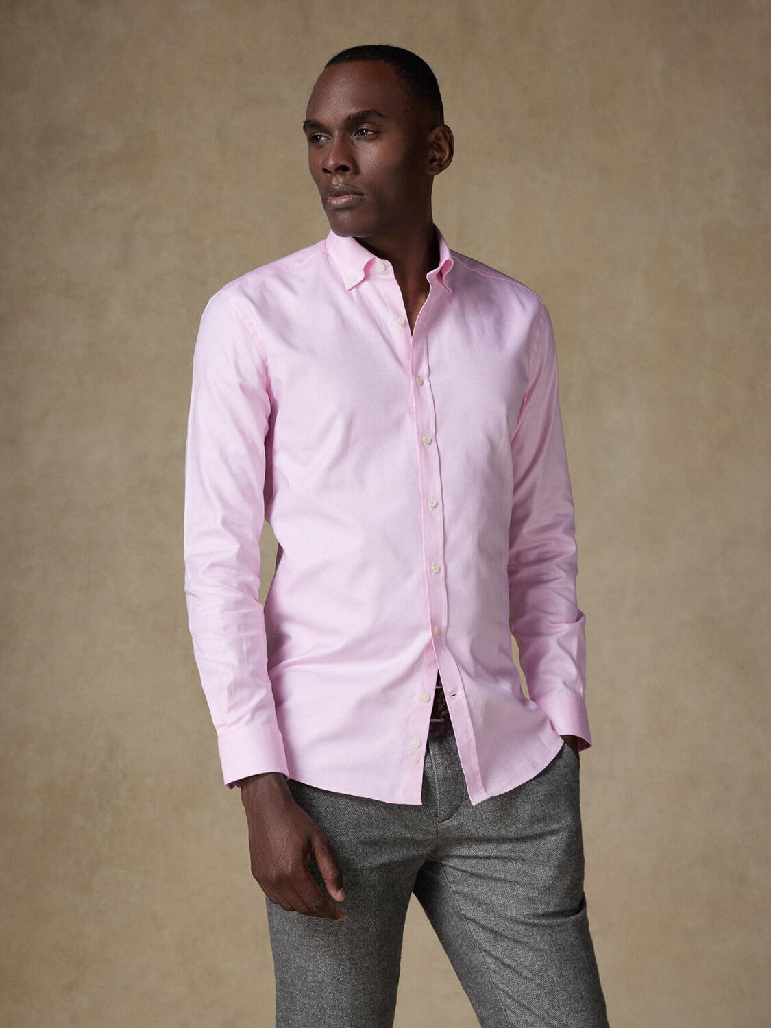 Roze gevlochten Slim fit overhemd - Button-down kraag