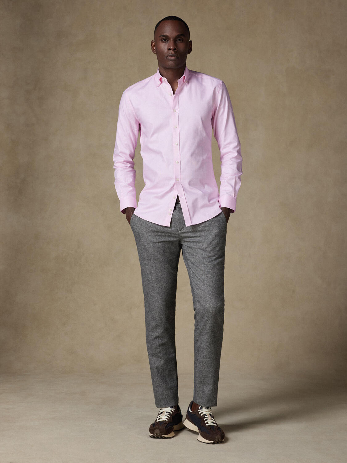 Roze gevlochten Slim fit overhemd - Button-down kraag