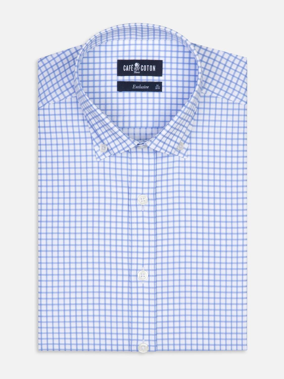 Nelson slim-fitted hemels geruit overhemd - Button-down kraag