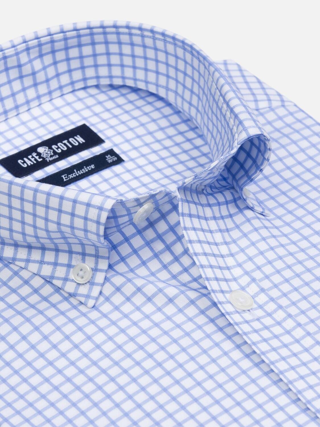 Nelson slim-fitted hemels geruit overhemd - Button-down kraag