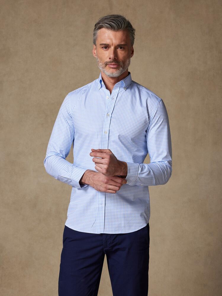 Camisa entallada Nelson - Cuadros cielo - Cuello con botón