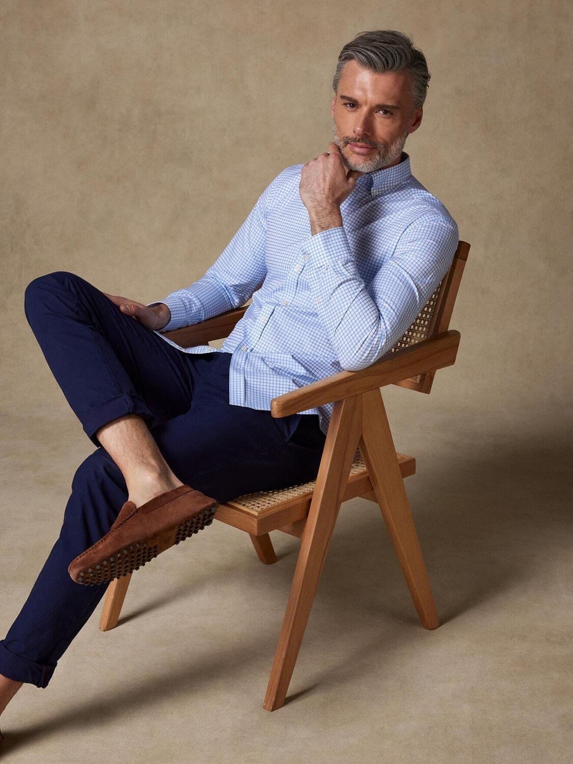 Nelson slim-fitted hemels geruit overhemd - Button-down kraag