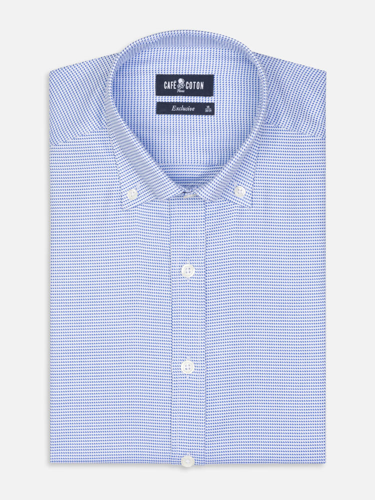 Nelson Slim fit overhemd in blauwe keperstof - Button-down kraag