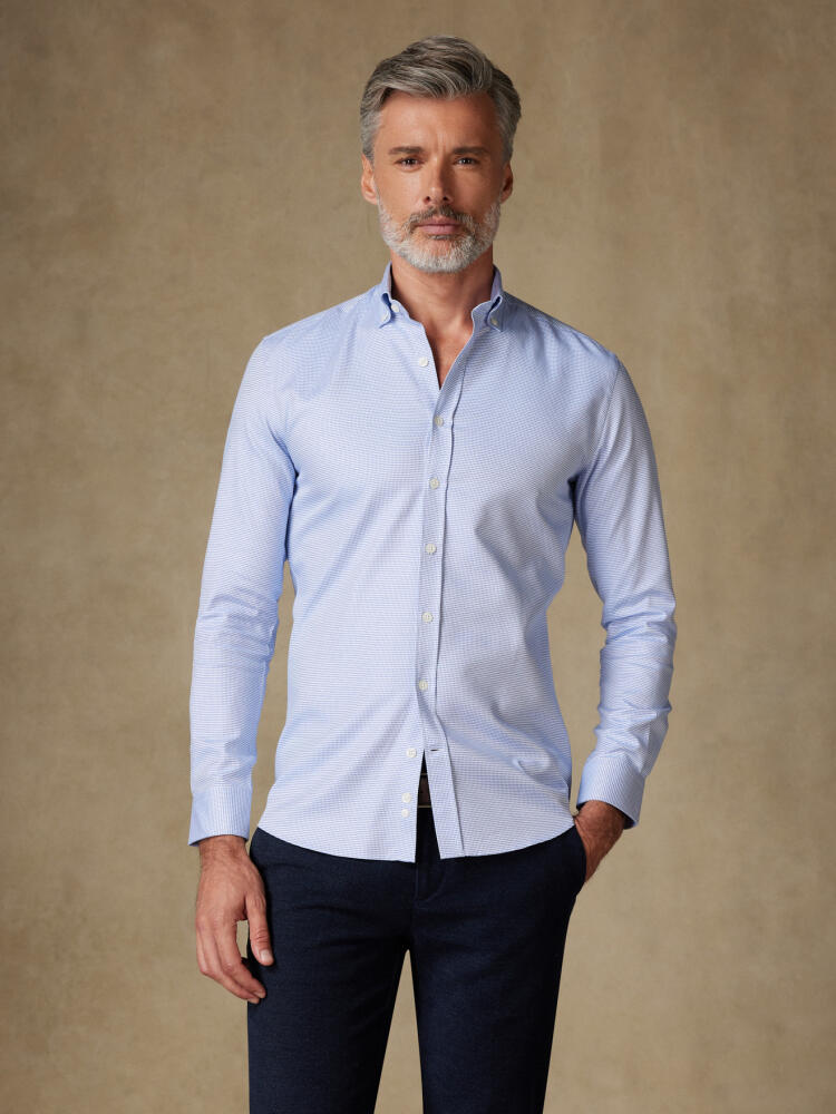 Nelson Slim fit overhemd in blauwe keperstof - Button-down kraag