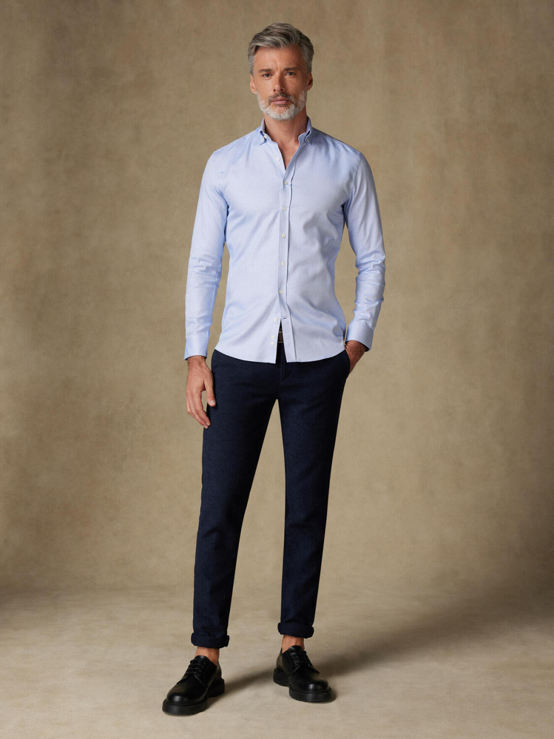 Chemise cintrée Nelson en twill bleu - Col Boutonné
