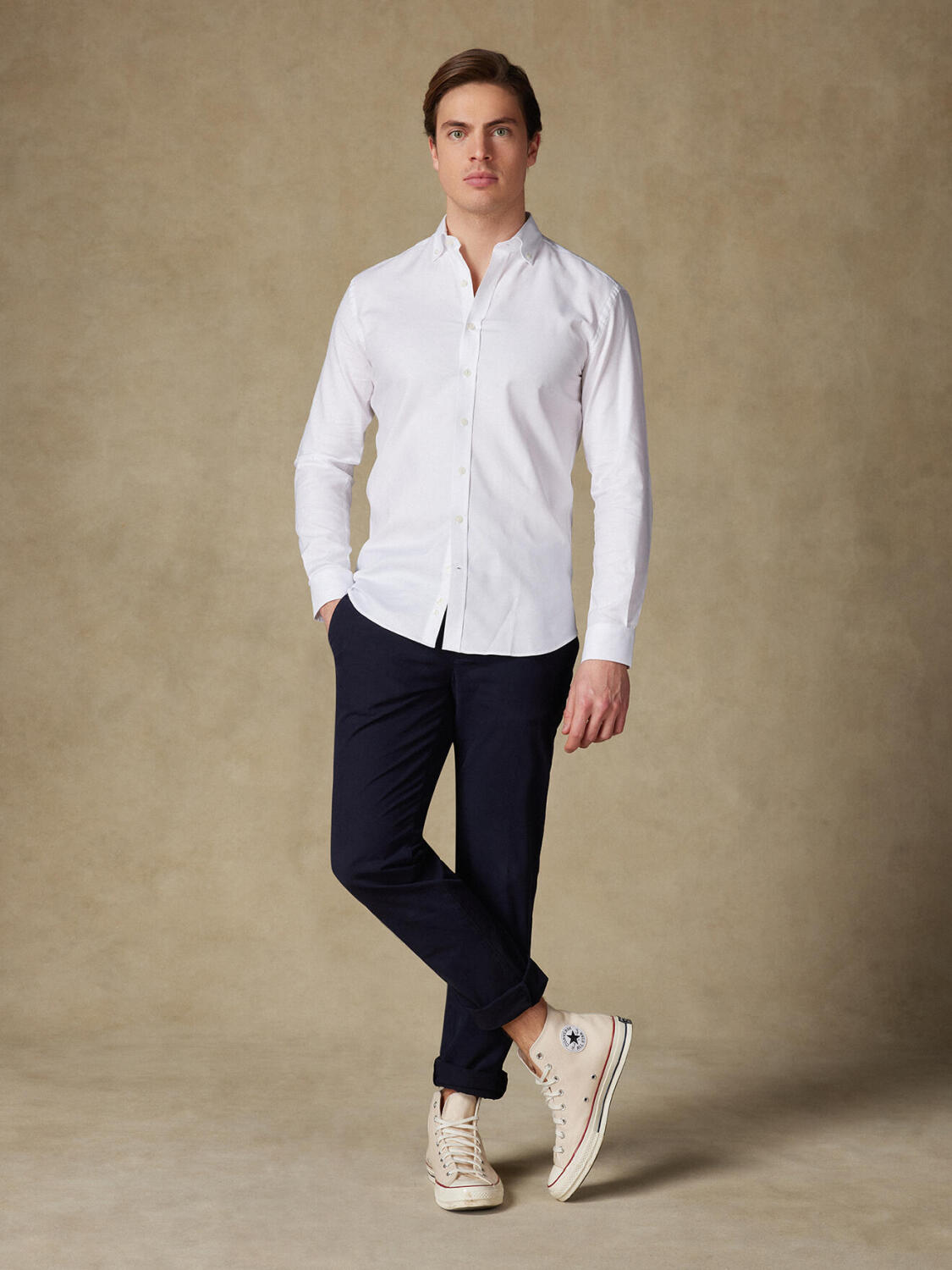 Wit oxford Slim fit overhemd - Button-down kraag
