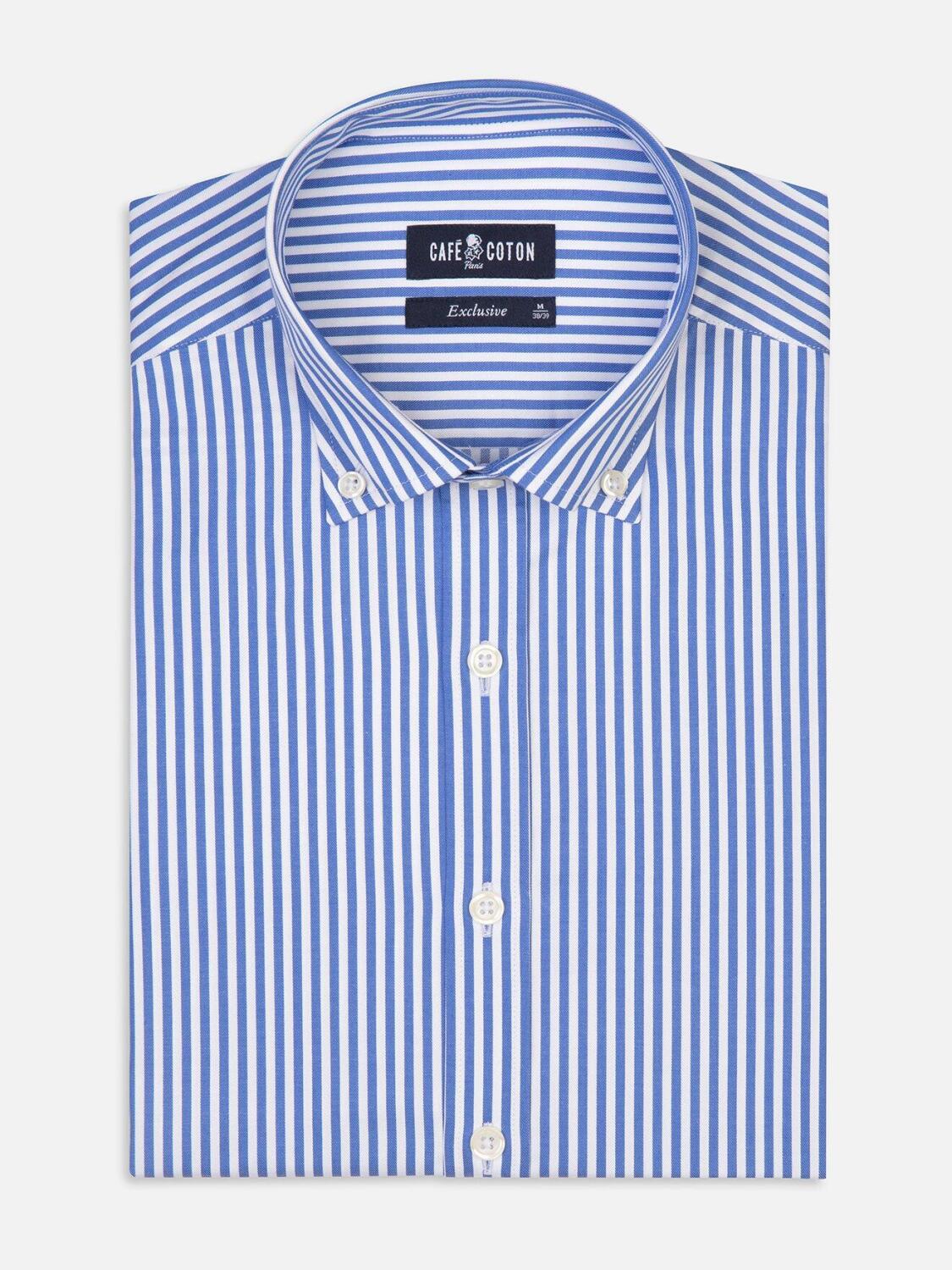 Tailliertes Hemd Nick mit blauen Streifen - Button-Down-Kragen