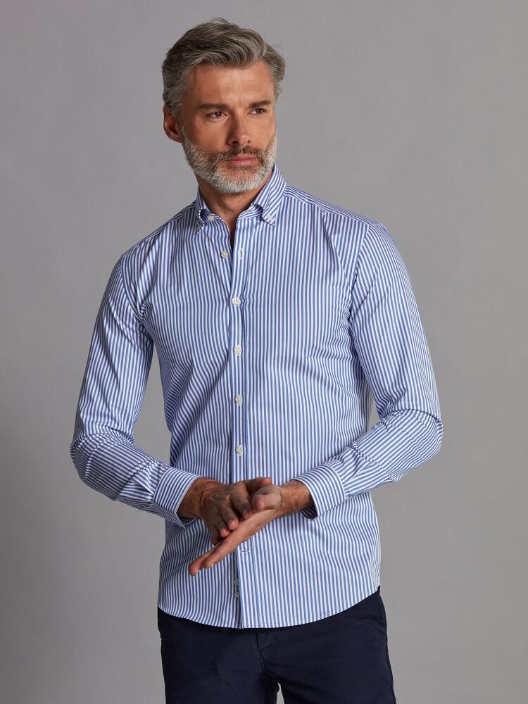 Camisa Nick con Rayas Azules - Cuello Abotonado