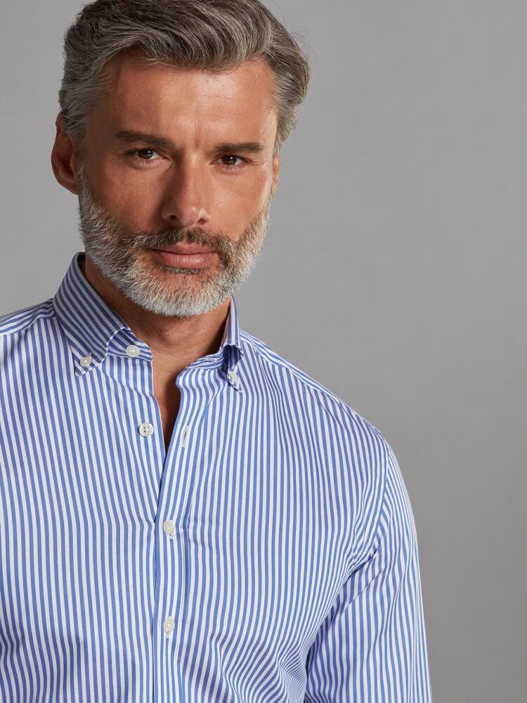 Camisa Nick con Rayas Azules - Cuello Abotonado