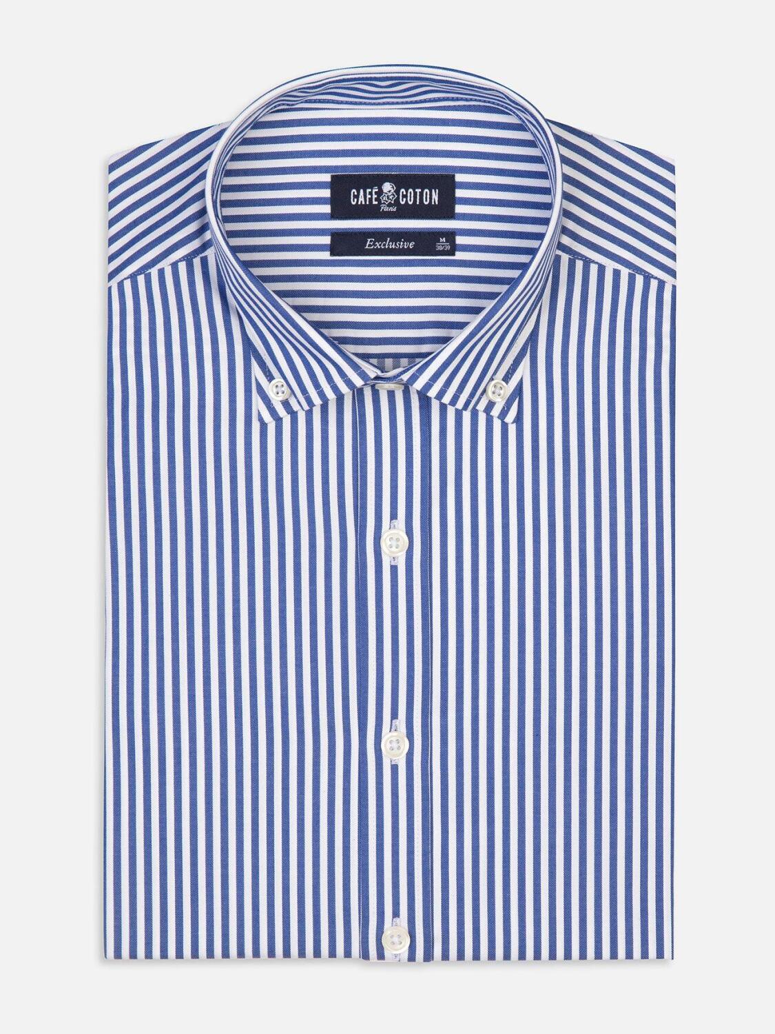 Chemise cintr&eacute;e Nick &agrave; rayures marine - Col Boutonn&eacute;