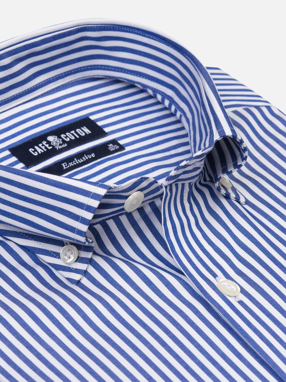 Chemise cintr&eacute;e Nick &agrave; rayures marine - Col Boutonn&eacute;