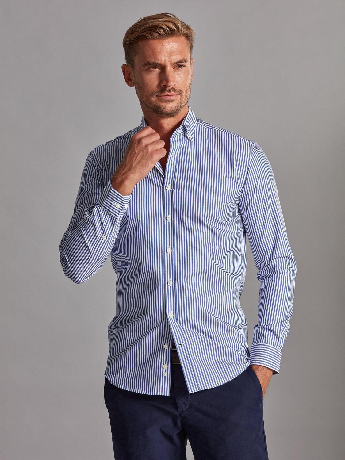 Chemise cintr&eacute;e Nick &agrave; rayures marine - Col Boutonn&eacute;
