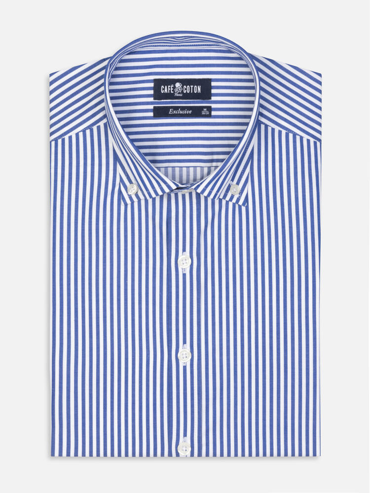 Chemise cintrée Nick à rayures marine  - Col Boutonné