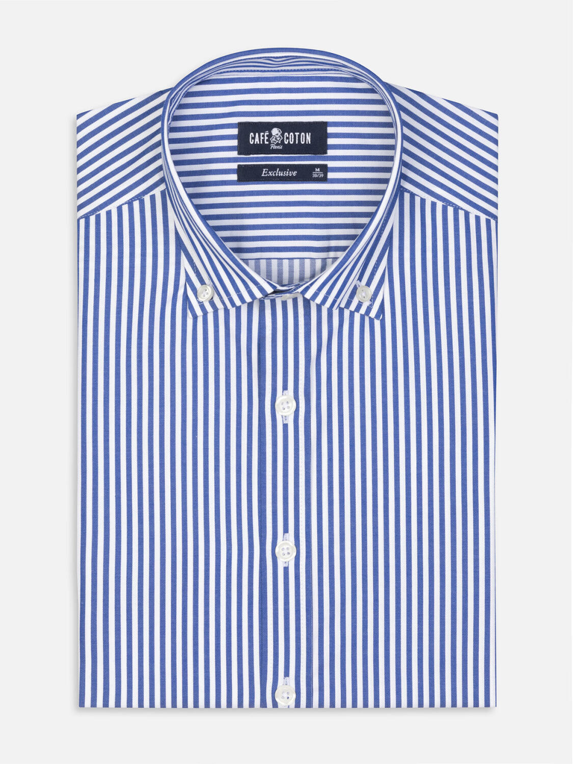Chemise cintrée Nick à rayures marine  - Col Boutonné