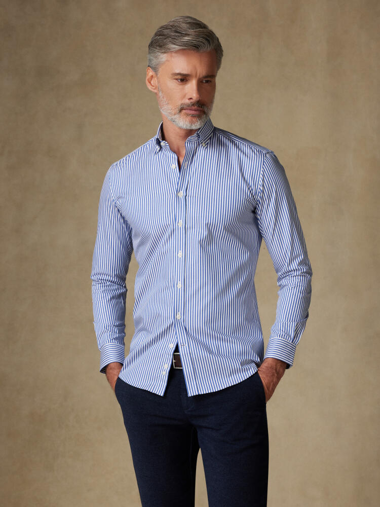 Chemise cintrée Nick à rayures marine  - Col Boutonné