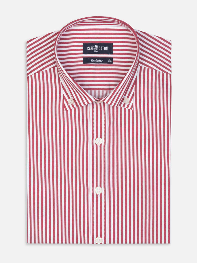 Nick Rood Gestreept Slim fit overhemd - Button-down kraag